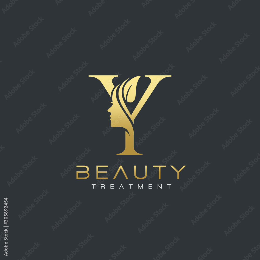 Y Letter Luxury Beauty Face Logo Design Vector - obrazy, fototapety, plakaty 