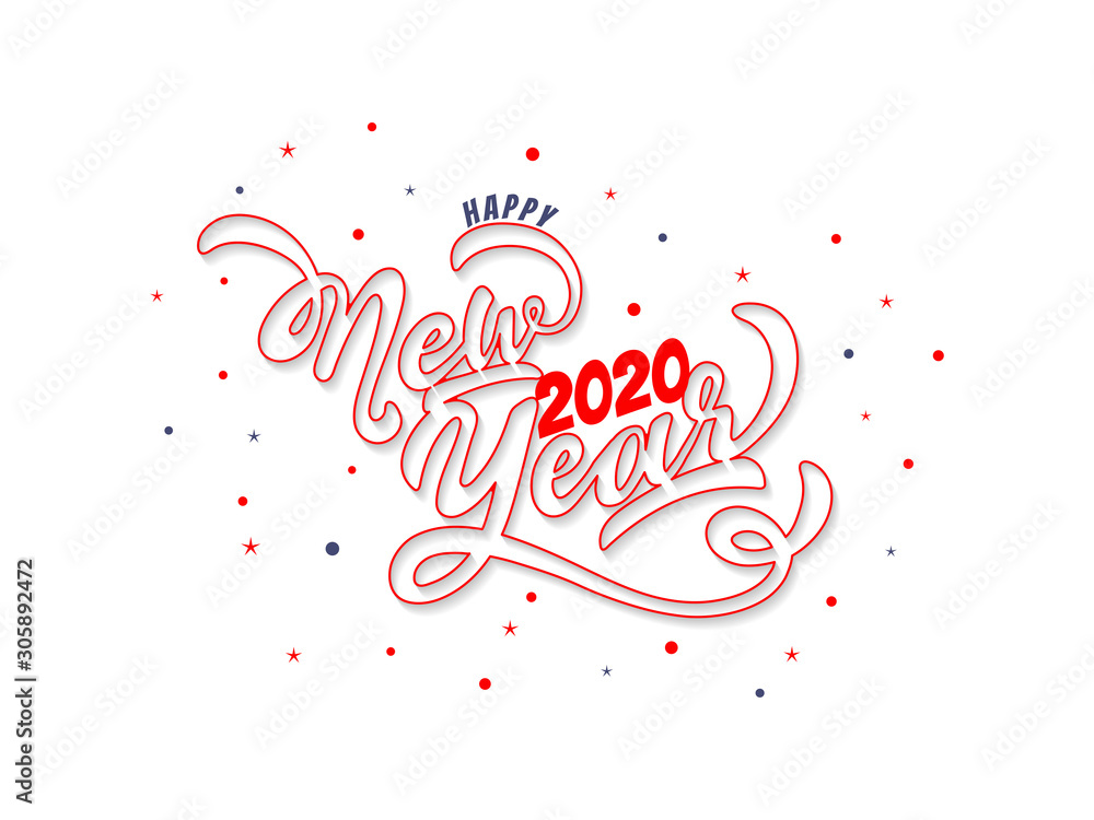 Calligraphy text Happy New Year in line art on white background for 2020 celebration. Can be used as greeting card design. Calligraphy text Happy New Year in line art on white background for 2020 celebration. Can be used as greeting card design.