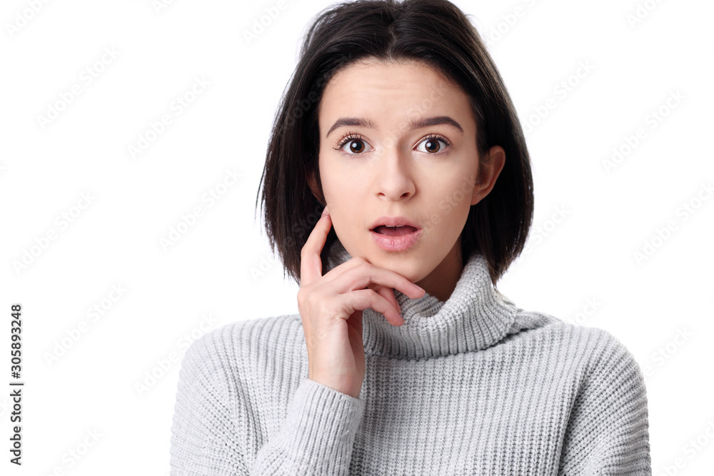 Image of excited screaming young woman standing isolated over white background. Looking camera. Image of excited screaming young woman standing isolated over white background. Looking camera.