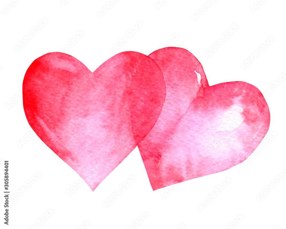 Two pink valentine Watercolor hearts