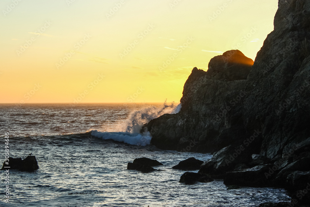 Sunset over the sea at the Califorian coastline a perfect place for a roadtrip, USA