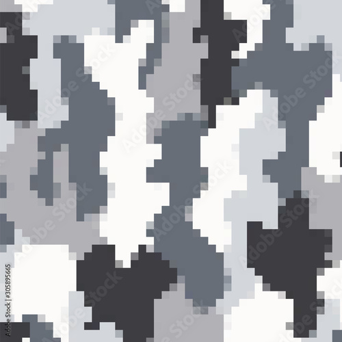 Urban Camouflage Background. Army Abstract Modern Military Pattern. Grey Pixel Fabric Textile Print for Uniforms and Weapons.