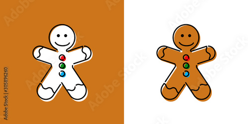 Icono plano lineal hombre de jengibre en fondo marrón y fondo blanco