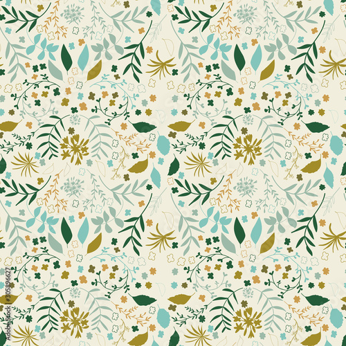 Fototapeta Seamless floral pattern with flowers and leaves
