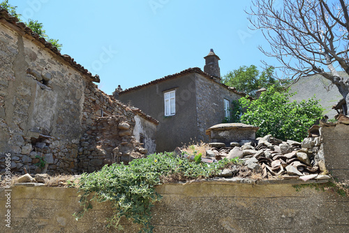 Ruined house in the abandoned Greek village Derekoy (Schinoudi) - turkish aegean island Gokceada