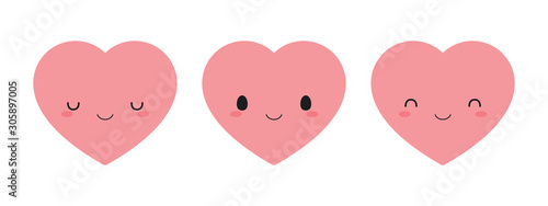 Set of cute pink heart icons. Flat vector illustration.