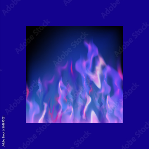 Gas Burning Fire with Flying Embers on Blurred Black Background.