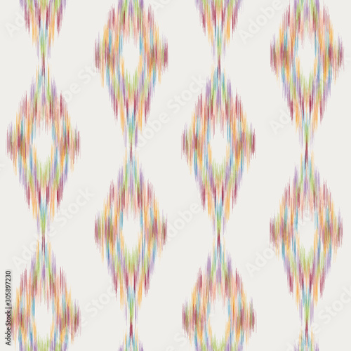 Diamond shaped fuzzy blurry ikat for background or surface design. Seamless repeat vector pattern swatch.