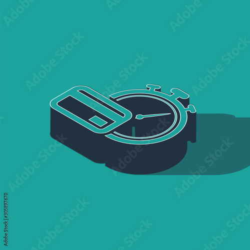 Isometric Fast payments icon isolated on green background. Fast money transfer payment. Financial services, fast loan, time is money, cash back concept. Vector Illustration