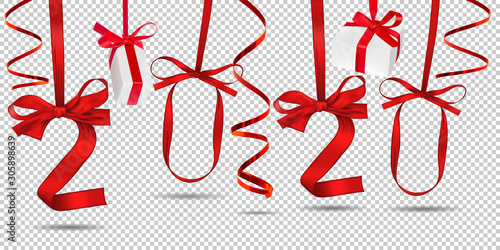 Vector illustration of New Year 2020 made of red ribbons