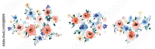 Flowers watercolor illustration.Manual composition.Big Set watercolor elements.