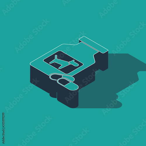 Isometric Dog medicine bottle and pills icon isolated on green background. Container with pills. Prescription medicine for animal. Vector Illustration
