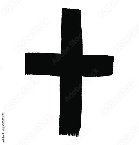 Black grunge cross on white background