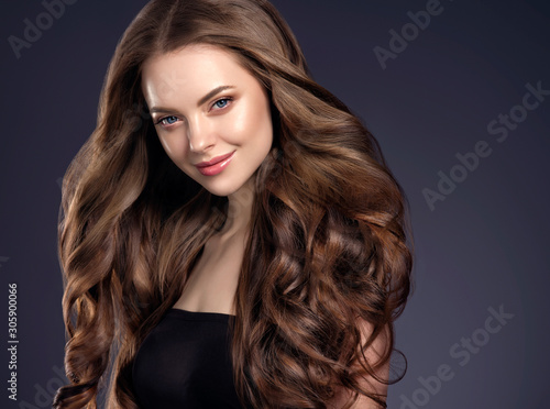 Hair woman beautiful brunette long curly hairstyle