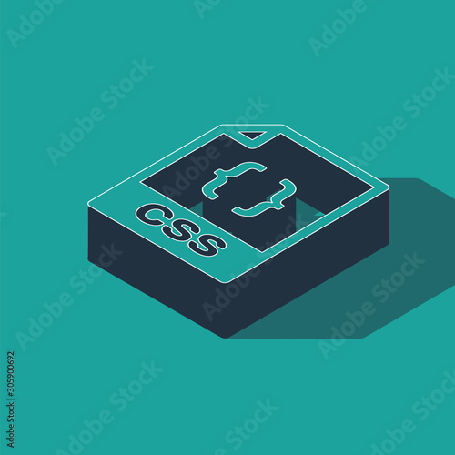 Isometric CSS file document. Download css button icon isolated on green background. CSS file symbol. Vector Illustration