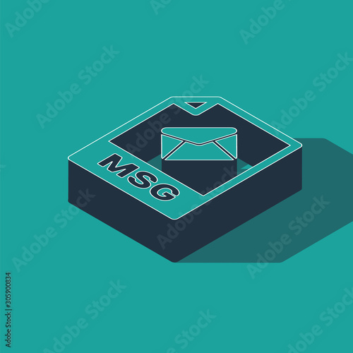 Isometric MSG file document. Download msg button icon isolated on green background. MSG file symbol. Vector Illustration