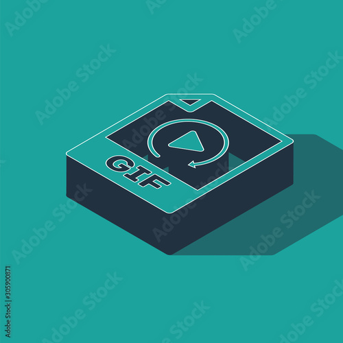 Isometric GIF file document. Download gif button icon isolated on green background. GIF file symbol. Vector Illustration
