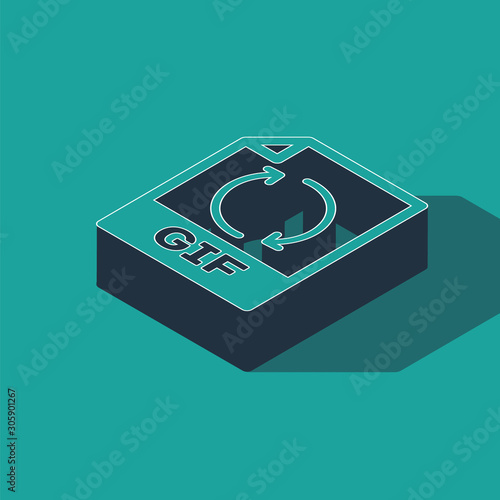 Isometric GIF file document. Download gif button icon isolated on green background. GIF file symbol. Vector Illustration