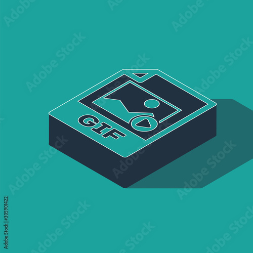 Isometric GIF file document. Download gif button icon isolated on green background. GIF file symbol. Vector Illustration