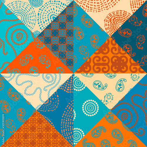 Patchwork textile pattern. Seamless quilting design background.