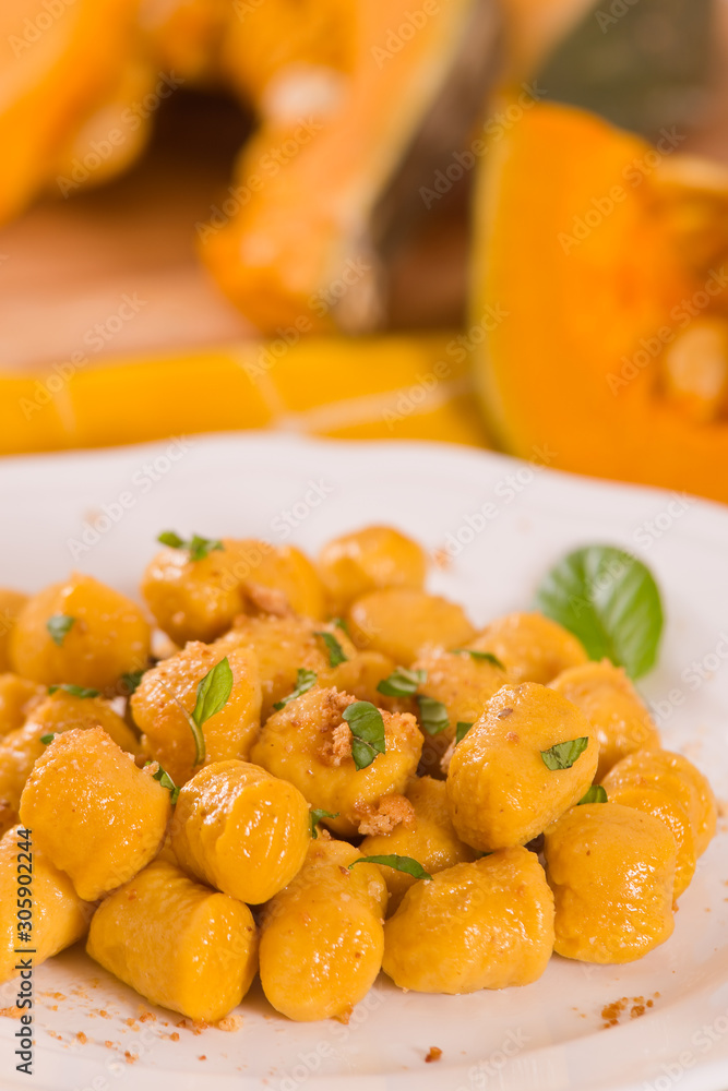 Pumpkin gnocchi with grated amaretti cookies. Pumpkin gnocchi with grated amaretti cookies.