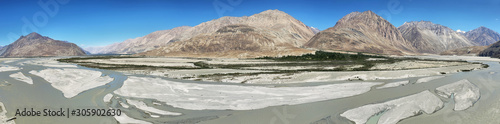 Shyok River and mountains in Nubra Valley,India photo