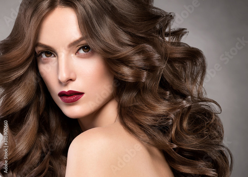 Curly hair woman beauty makeup woman healthy hairstyle fashion make up brunette