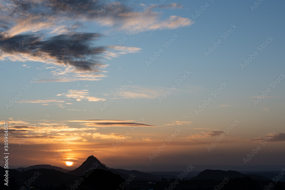 Sunrise above Monte Formaggio, Mazzarino, Caltanissetta, Sicily, Italy, Europe