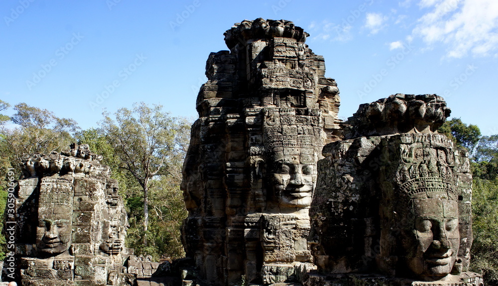 Face of King Chai Woraman The 7th at Angkorthom locate on the north of Angkor Wat