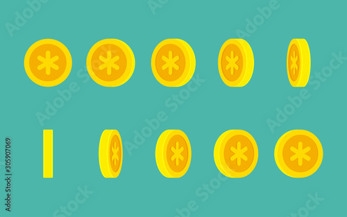 Coin with Snowflake rotating animation sprite sheet on plain background