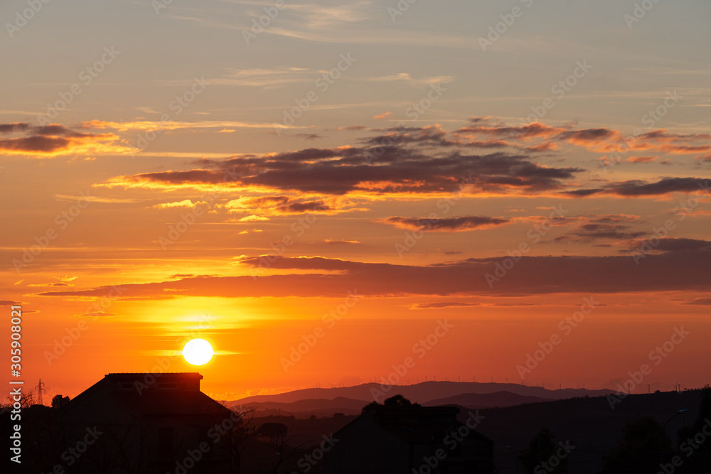 Sicilian Hills at Sunset, Caltanissetta, Sicily, Italy, Europe