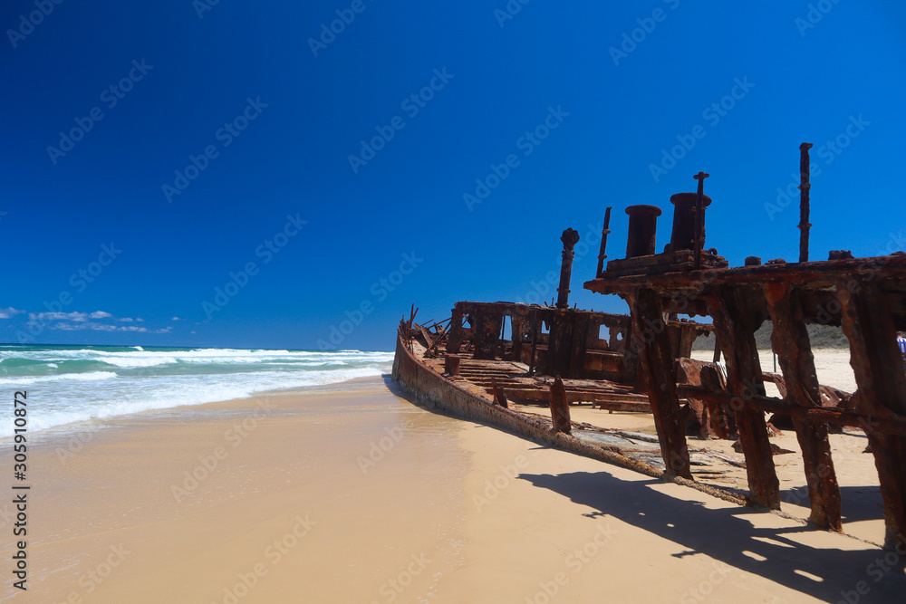 Wreckage on the beach outside the water
