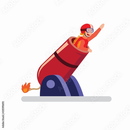 human cannon extreme attraction flat illustration vector