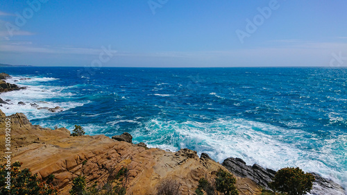 Beautiful azure sea and the rocky beach