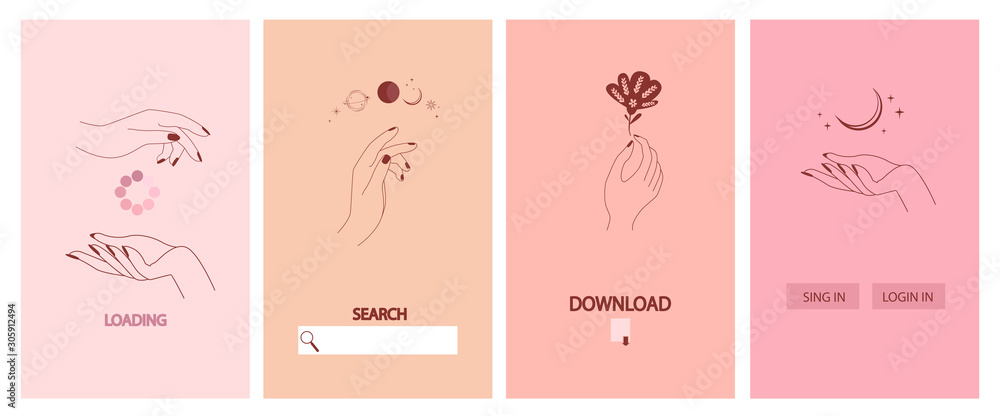 Collection of fine, hand drawn style for Mobile App, Landing page, Web design. Minimalistic objects made in the style of one line. Vector illustration