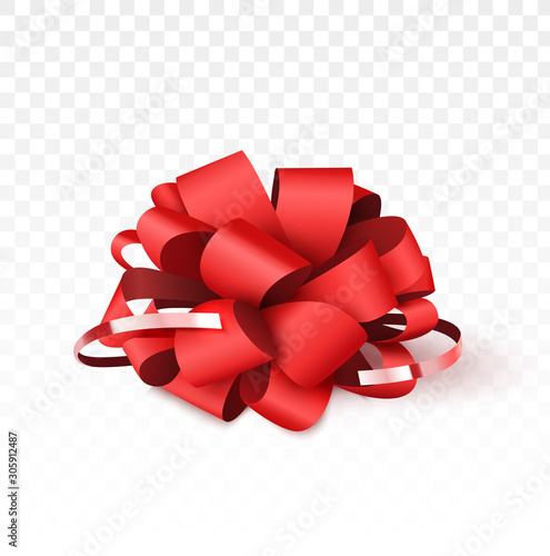 Red bow isolated on white background, Christmas decoration for gift boxes. Vector illustration