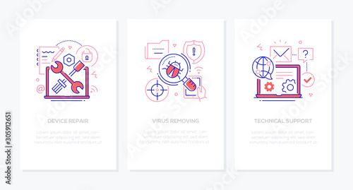 Computer service - line design style banners set