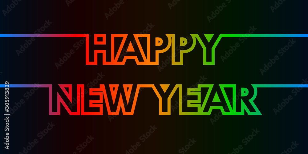 Happy New Year - greeting card, invitation, poster, flyer - colorful continuous outline letters - vector