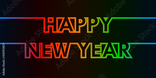 Happy New Year - greeting card, invitation, poster, flyer - colorful continuous outline letters - vector