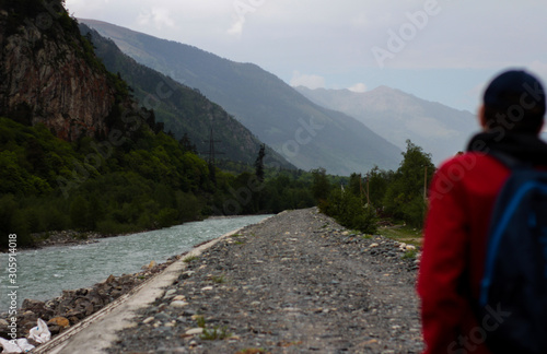 Man with backpack. hiking in mountains. Travel, Lifestyle.