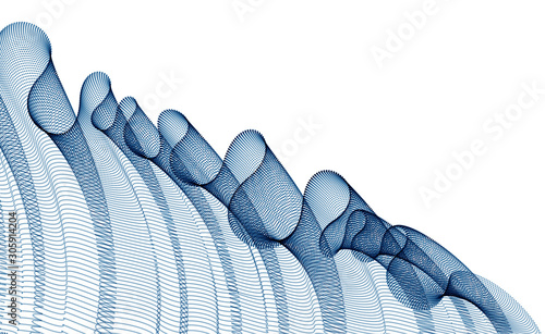 Flowing energy particles, wave of blended dots transparent tulle textile on wind. Curved dotted 3d lines vector effect illustration. 3d futuristic technology style.