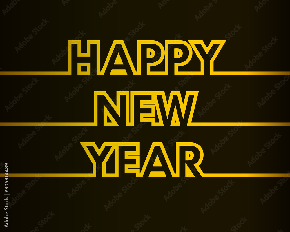 Happy New Year - greeting card, invitation, poster, flyer - golden continuous outline letters - vector Happy New Year - greeting card, invitation, poster, flyer - golden continuous outline letters - vector