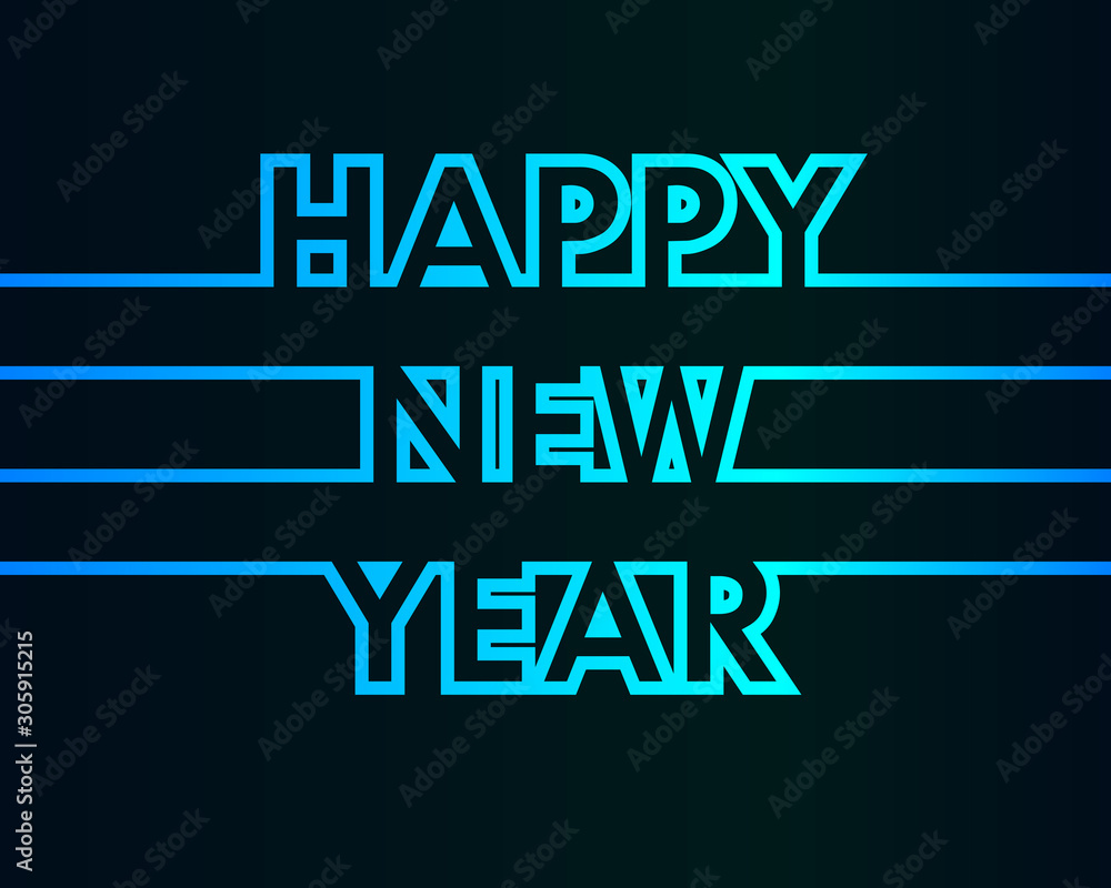 Happy New Year - greeting card, invitation, poster, flyer - cold continuous outline letters - vector