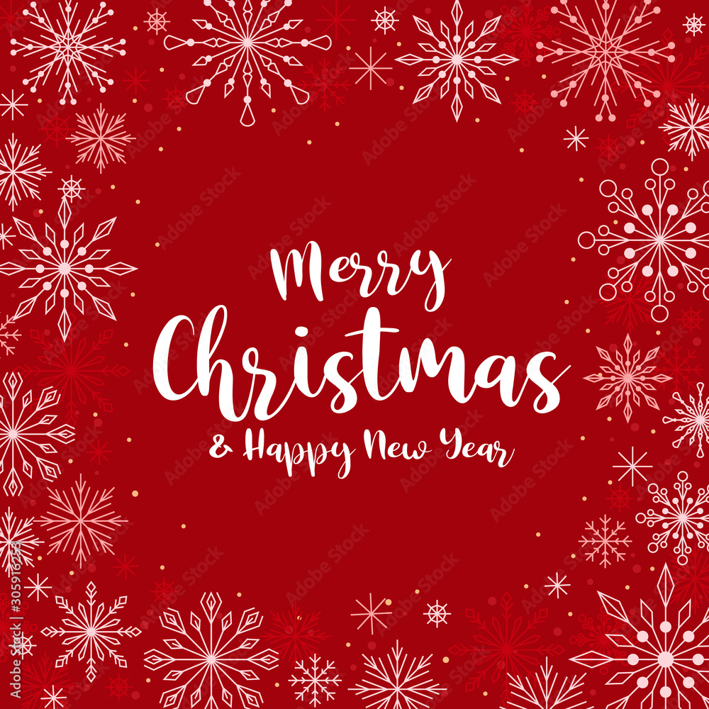 merry christmas banner - white red frame with abstract line snow sign on red background vector design