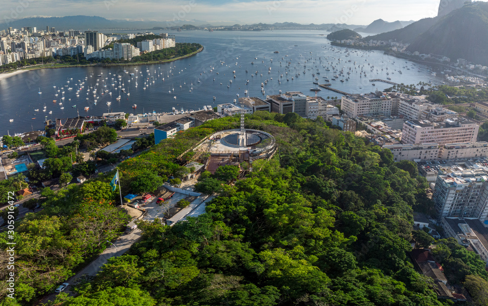 The new Holocaust museum under construction on the Pasmado hill in the city of Rio de Janeiro with in the background the pleasure boat cove and wider Guanabara bay