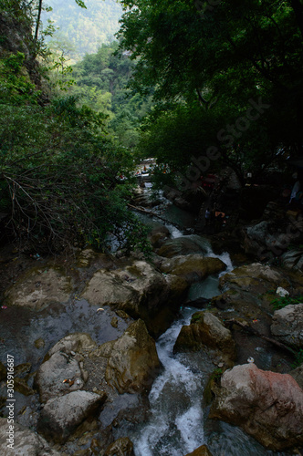 Small waterfall under the famous neer garh Waterfall  Rishikesh  Uttarakhand India.