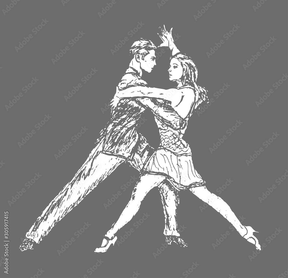 Fototapeta premium Dancing couple of people.gray background is used.classical and Latin dances.Flat design, insulated.Vector picture