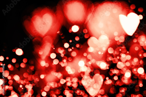 Festive overlay effect. Red and pink heart bokeh festive glitter background. Christmas, New Year and Valentine's day design.