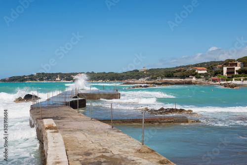 Beautiful azure sea and the rocky beach