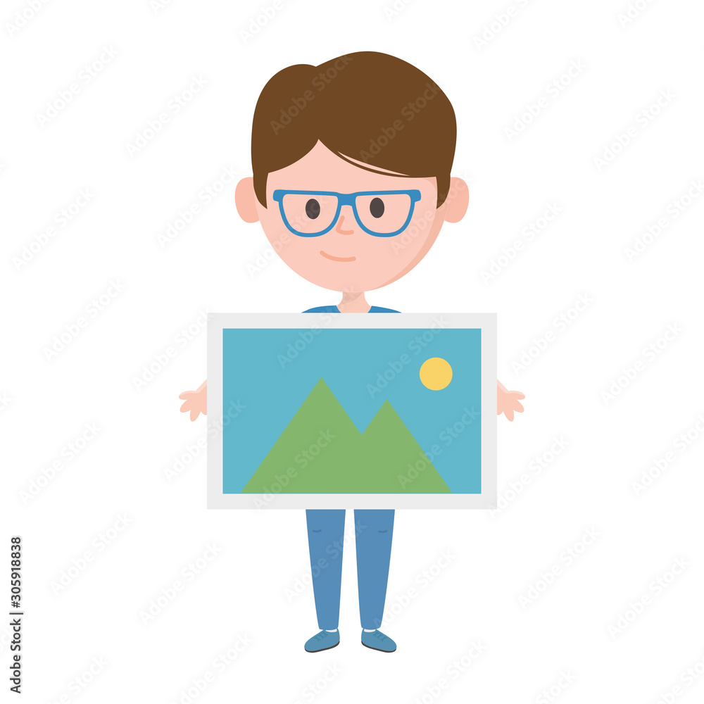 young man with glasses and photo social media